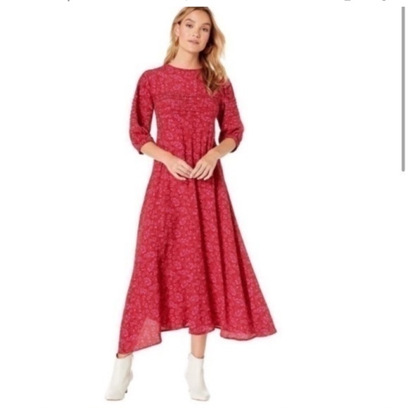 FREE PEOPLE Jessie MIDI Dress Pink Floral Flowy Puff Sleeves Size 4 Like New! - Picture 3 of 10